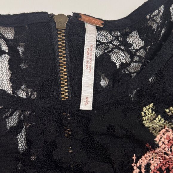 Free People Black Whimsygoth Embroidered Babydoll Dress High Low Hem Size Small - Picture 11 of 16